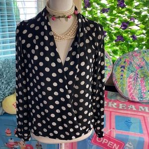 Sugarmint black semi sheer chiffon top with white polka dots